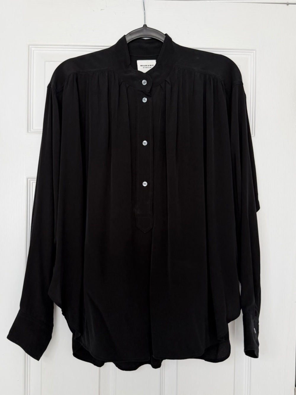$795 ISABEL MARANT Size 38 • Black Berangere Long Sleeve Cupro Blouse Top. - Picture 2 of 5
